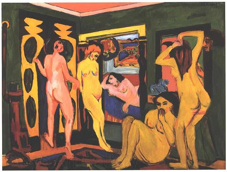 Ernst Ludwig Kirchner Bathing women in a room Germany oil painting art